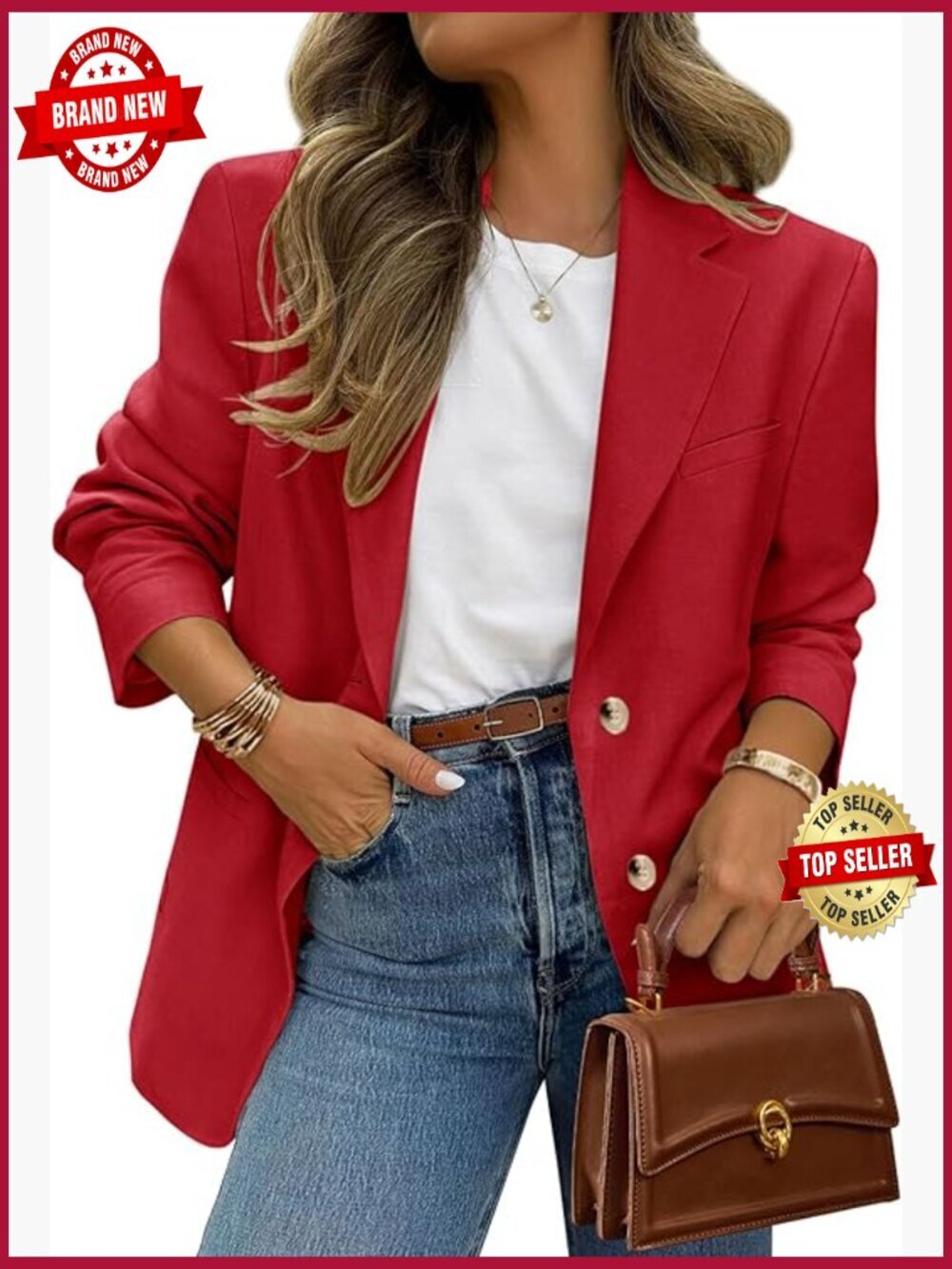 Business Casual Long Sleeve Blazer with Pockets, Fitted Suit Jacket